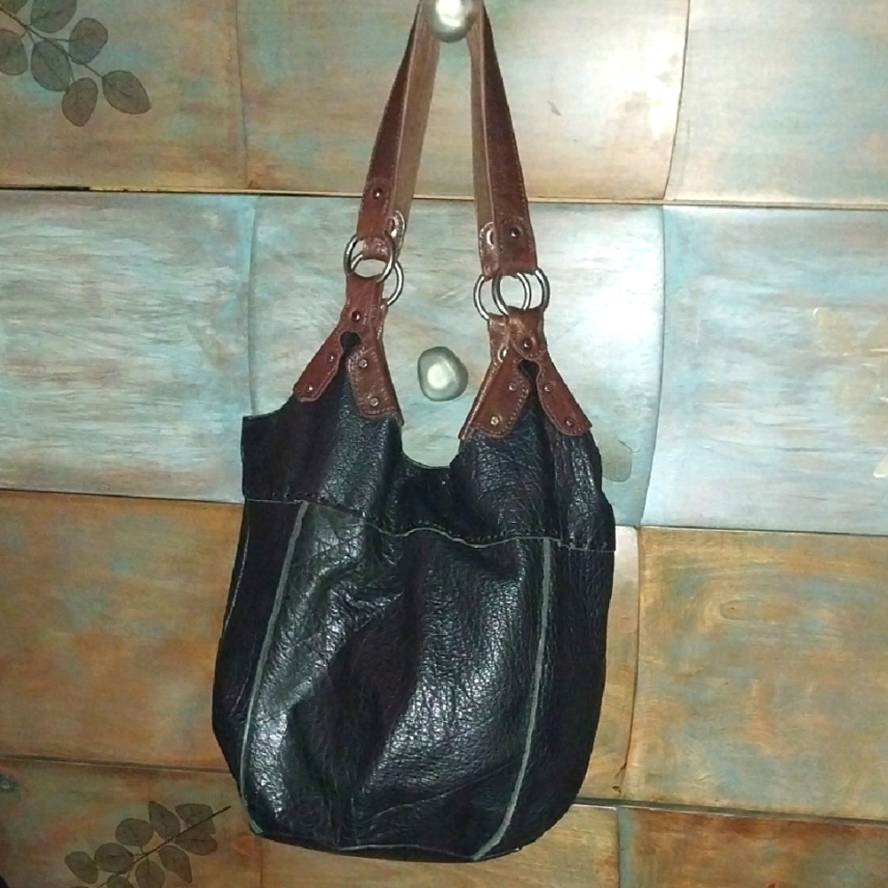 Black and Brown Leather Hobo Bag - Picture 5 of 8